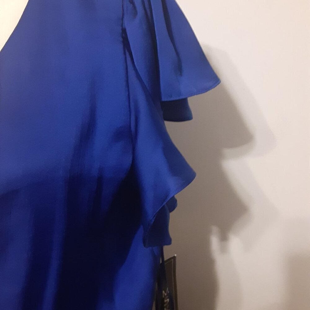 MSK (M) Royal Blue Maxi Dress w/Plunging VNeck, Caplet Sleeves & Elastic @ Waist - Picture 3 of 4